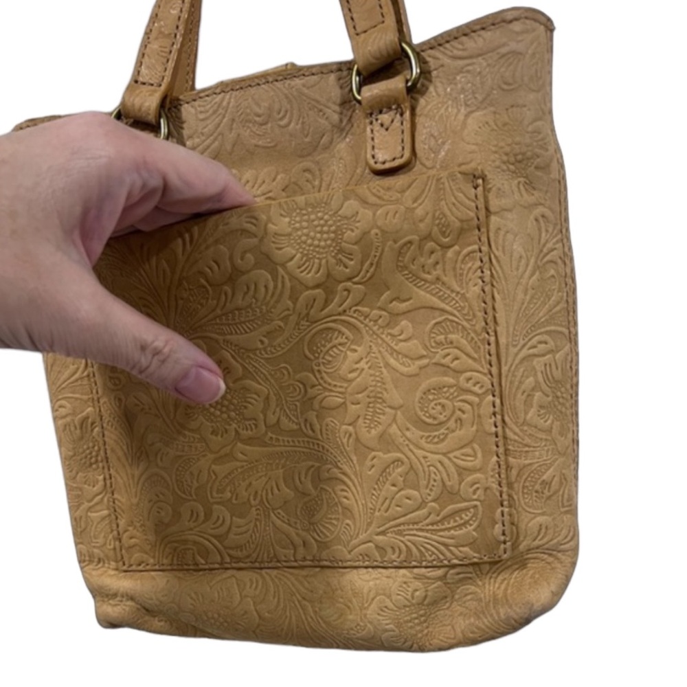 Steven By Steve Madden Tan Tooled Scroll Leather Top Handle Crossbody Purse - Picture 5 of 16
